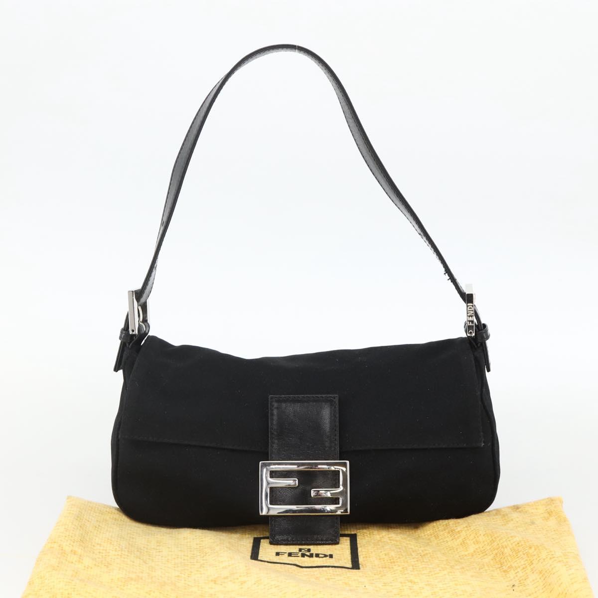 FENDI Mamma Baguette Shoulder Bag Jersey Black Silver Auth am11228A