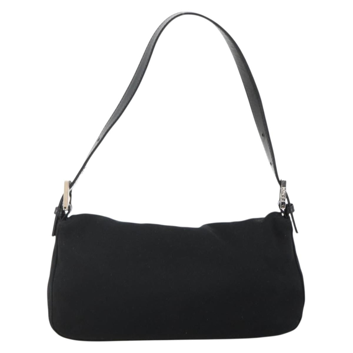 FENDI Mamma Baguette Shoulder Bag Jersey Black Silver Auth am11228A