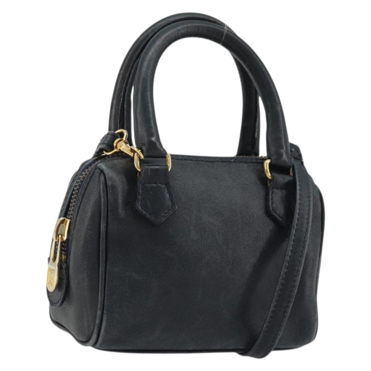 CELINE Hand Bag Leather 2way Gold Navy Auth am11231A