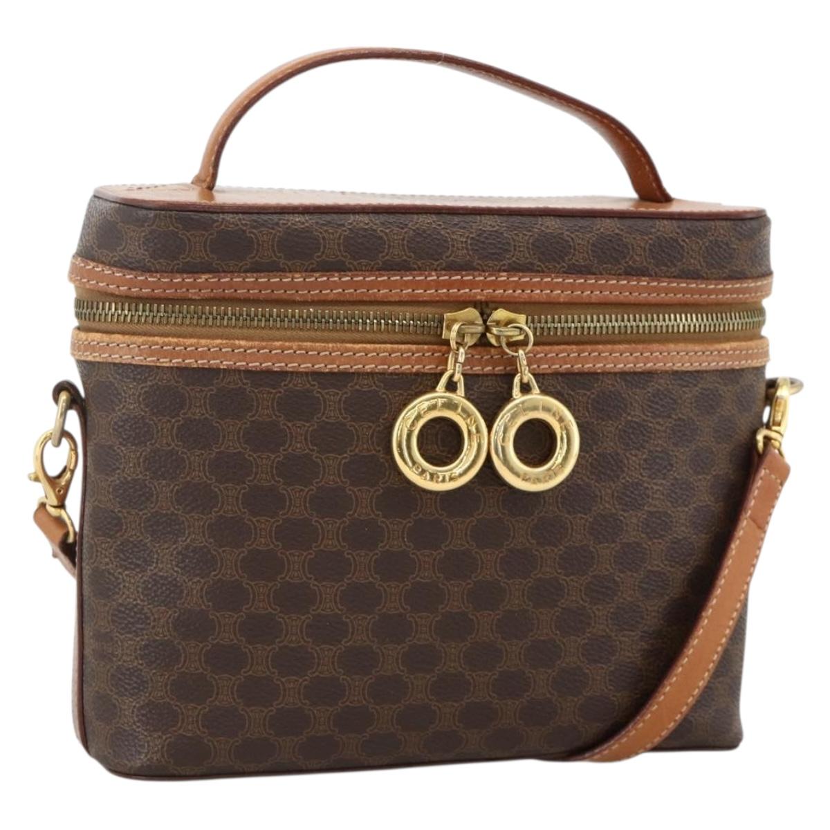CELINE Macadam Canvas Hand Bag PVC Leather 2way Brown Gold Auth am11250A