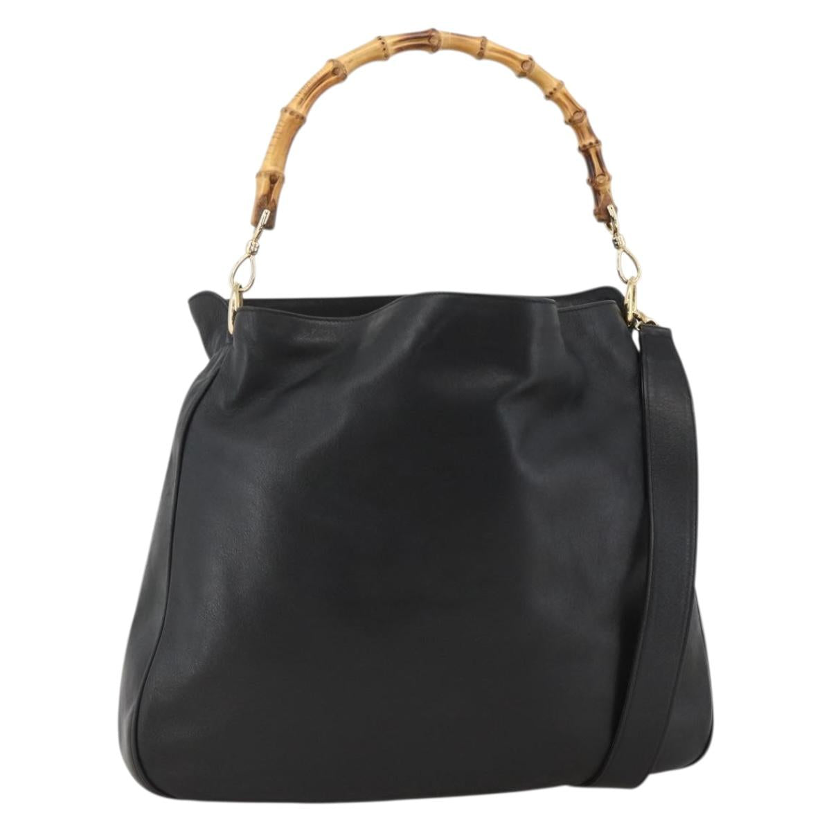 GUCCI Bamboo Shoulder Bag Leather 2way Black Gold 001 2123 1577 Auth am11264