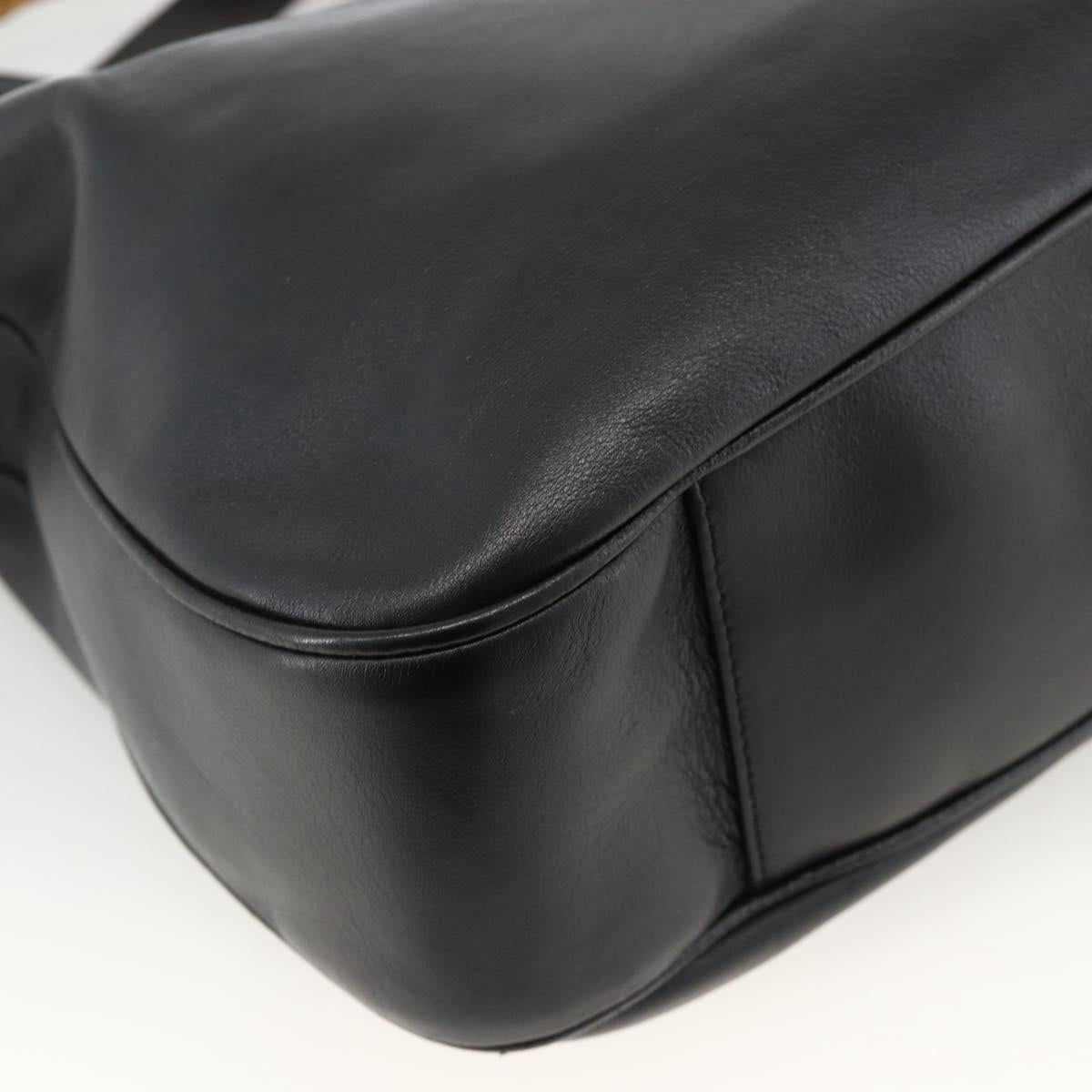 GUCCI Bamboo Shoulder Bag Leather 2way Black Gold 001 2123 1577 Auth am11264