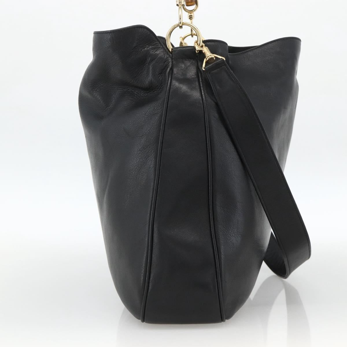 GUCCI Bamboo Shoulder Bag Leather 2way Black Gold 001 2123 1577 Auth am11264
