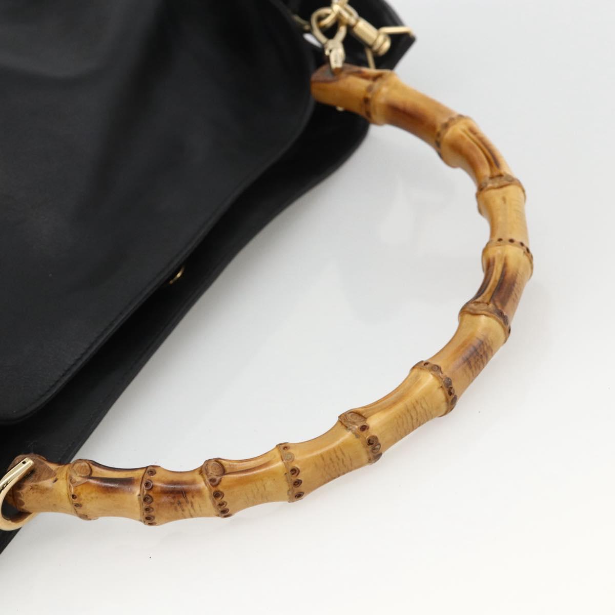 GUCCI Bamboo Shoulder Bag Leather 2way Black Gold 001 2123 1577 Auth am11264