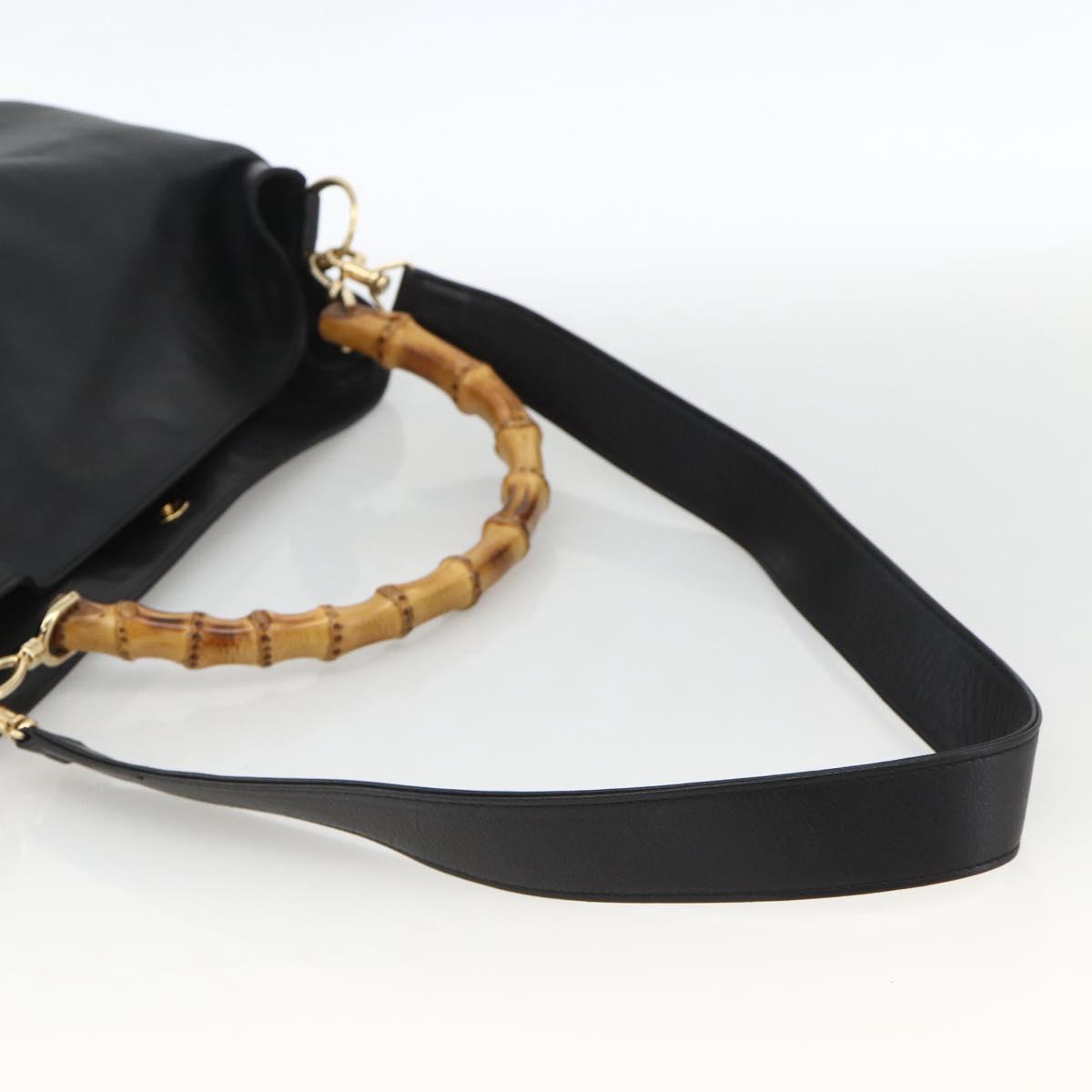 GUCCI Bamboo Shoulder Bag Leather 2way Black Gold 001 2123 1577 Auth am11264