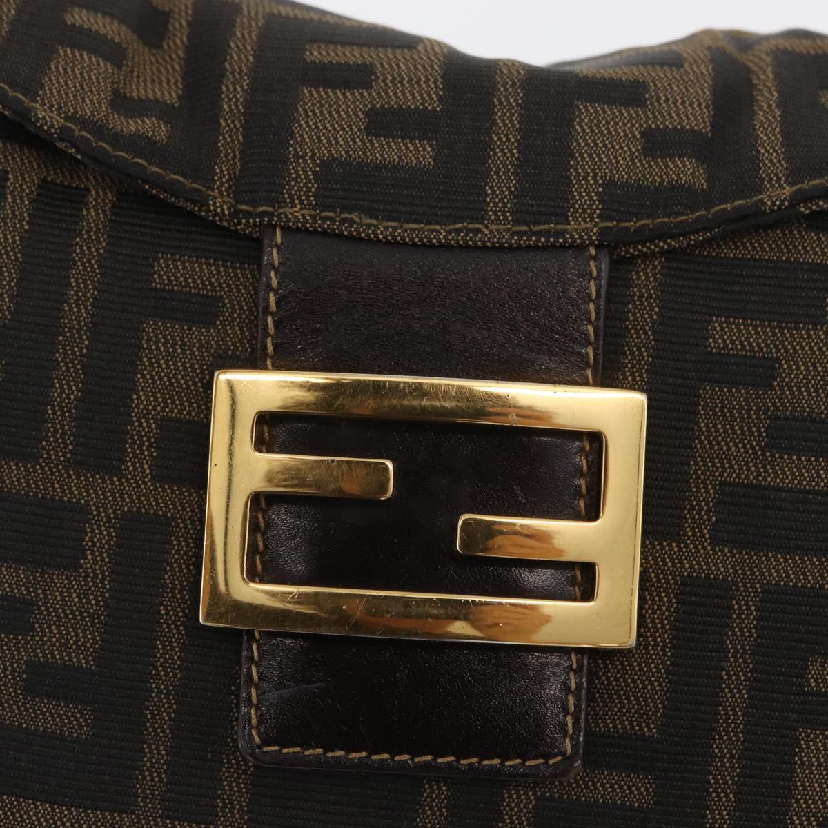 FENDI Zucca Canvas Mamma Baguette Shoulder Bag Brown Black Auth am11271A