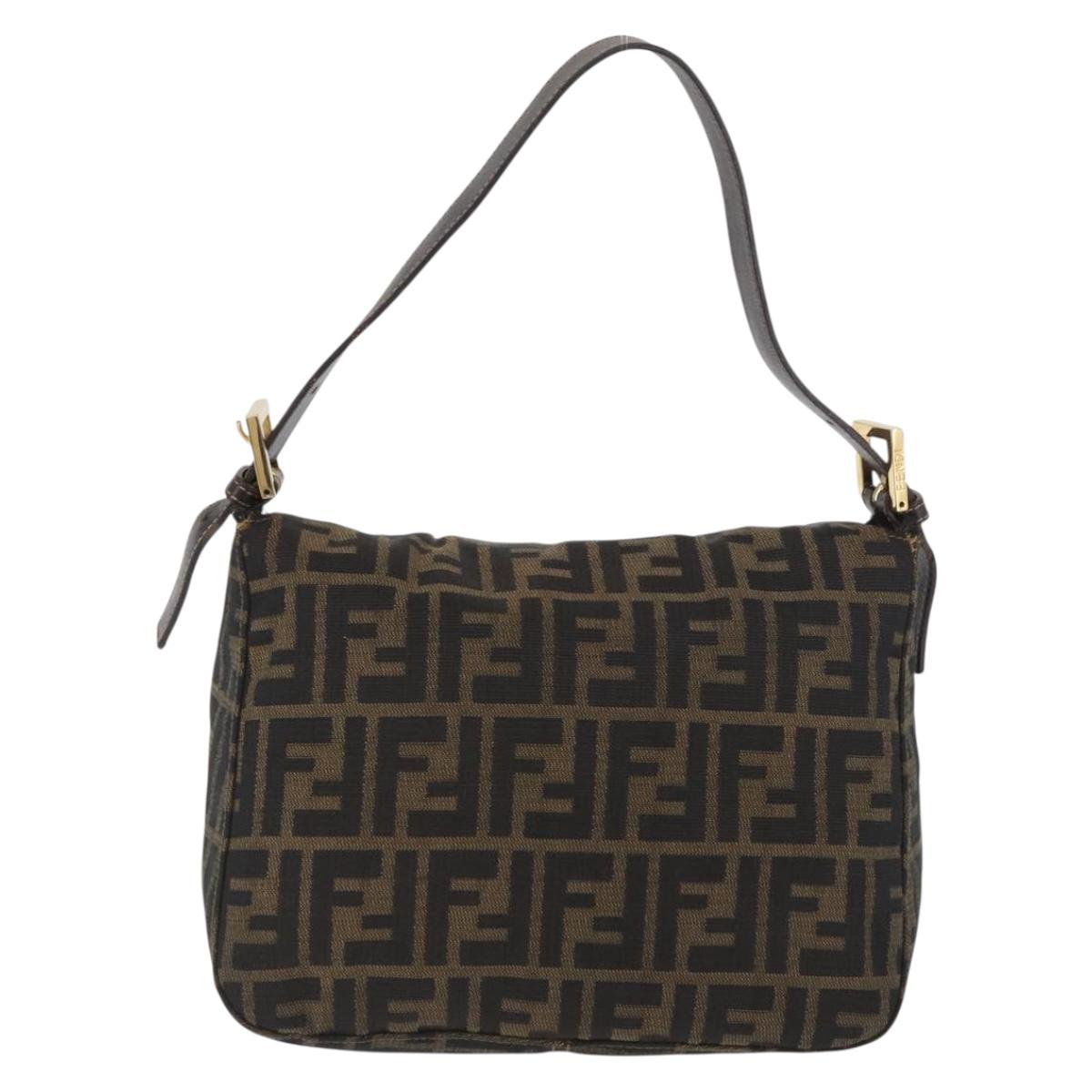 FENDI Zucca Canvas Mamma Baguette Shoulder Bag Brown Black Auth am11271A