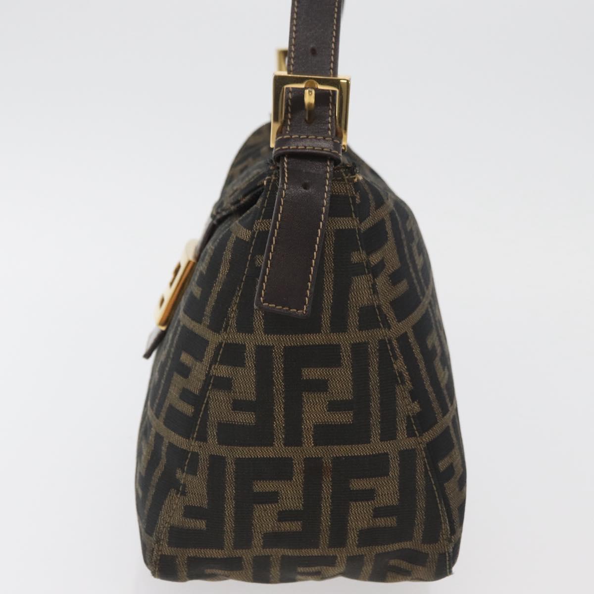FENDI Zucca Canvas Mamma Baguette Shoulder Bag Brown Black Auth am11271A