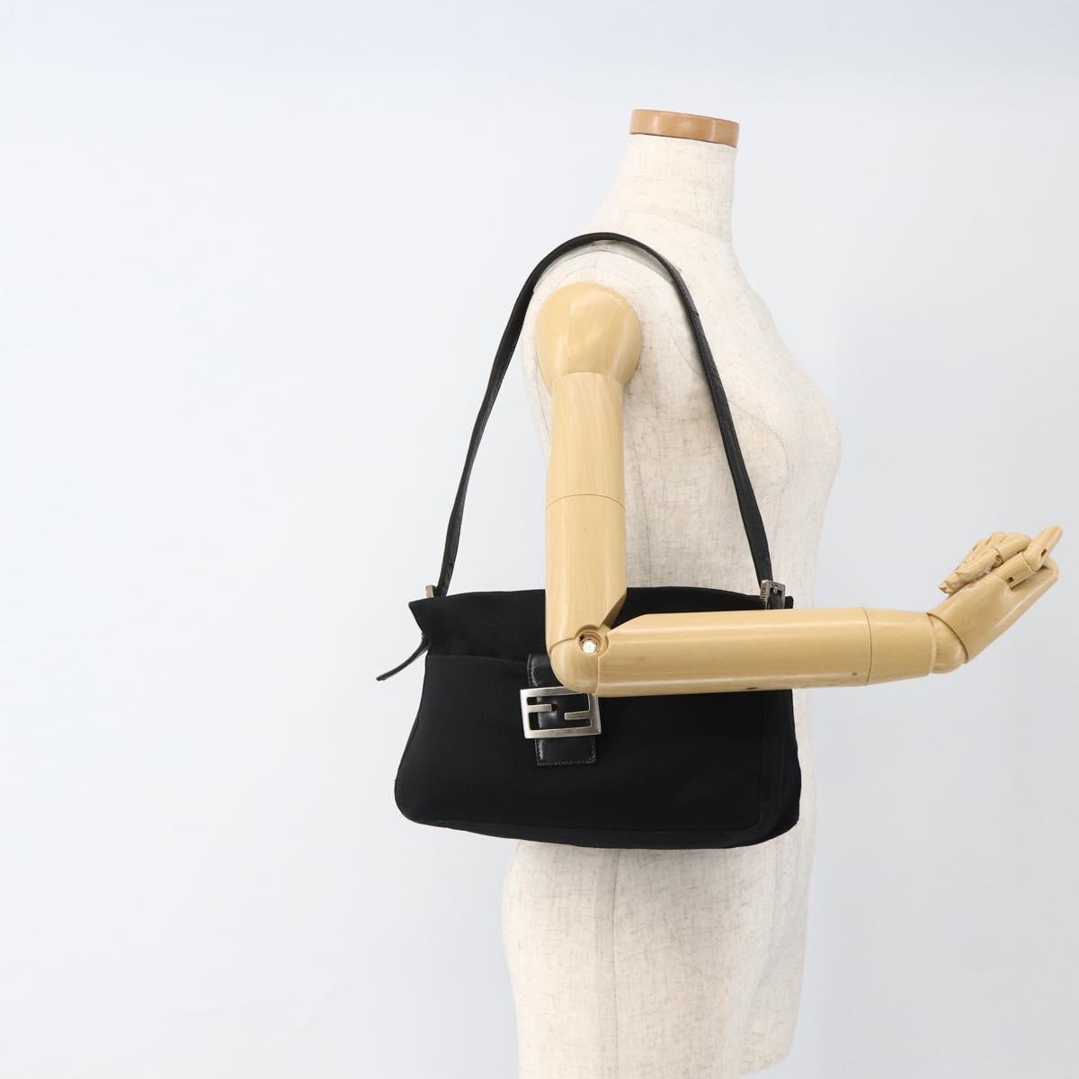 FENDI Mamma Baguette Shoulder Bag Jersey Black Silver Auth am11275A