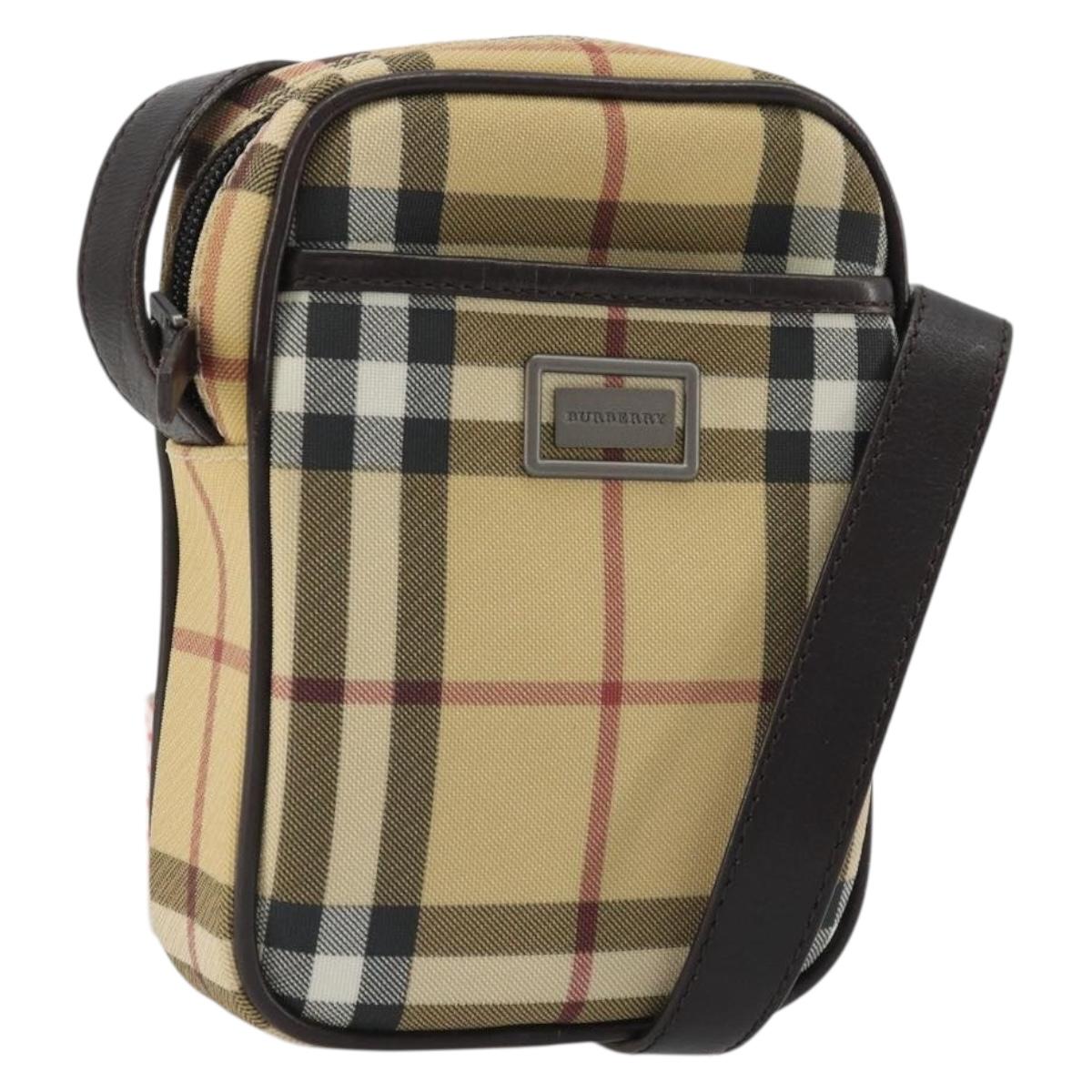 BURBERRY Nova Check Shoulder Bag PVC Leather Beige Auth am11280A