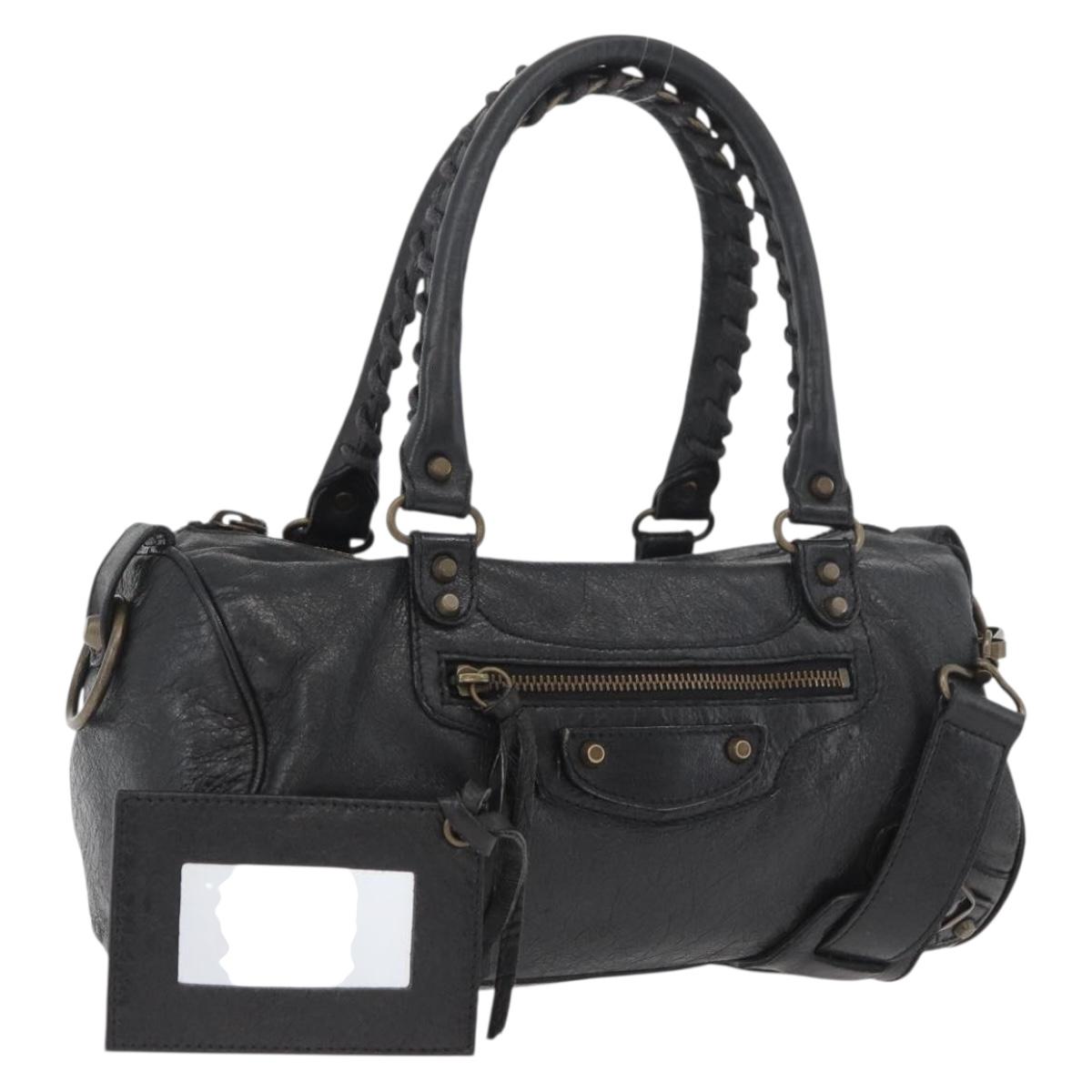 BALENCIAGA Mini Twiggy Hand Bag Leather 2way Black 138223 Auth am11284V