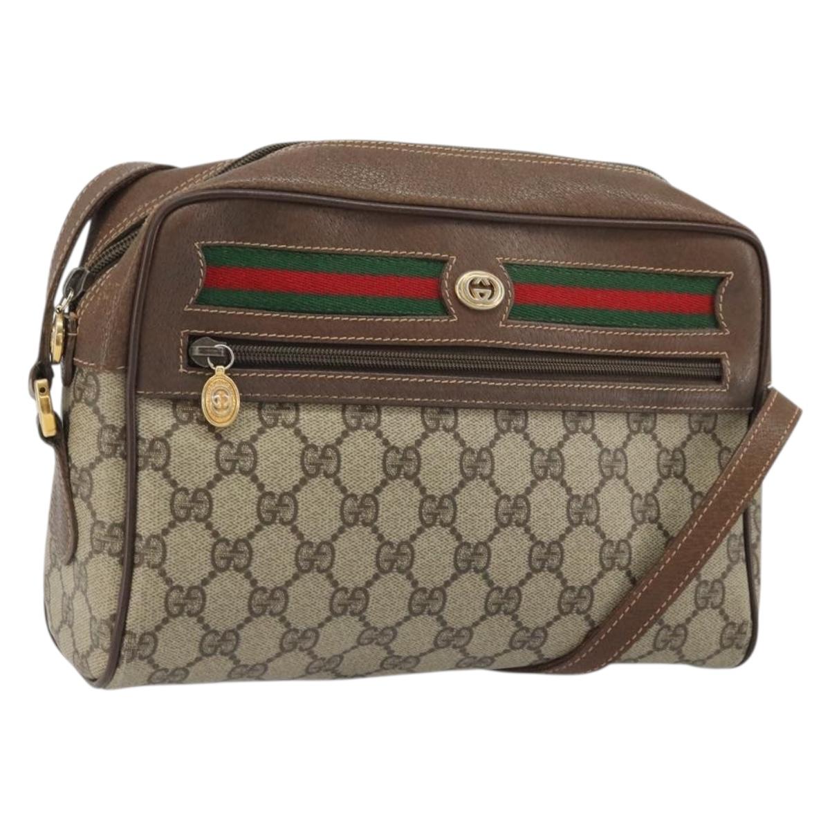 GUCCI GG Supreme Web Sherry Line Bag PVC Beige Gold 56 02 088 Auth am11288