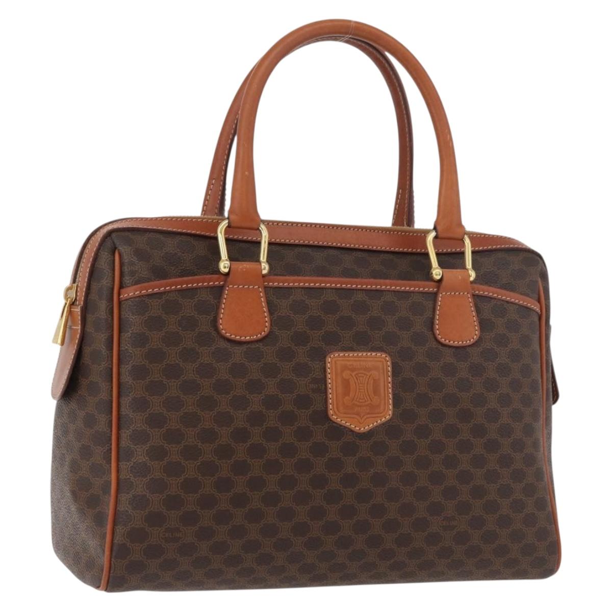 CELINE Macadam Canvas Mini Boston Bag PVC Leather Brown Gold Auth am11293A
