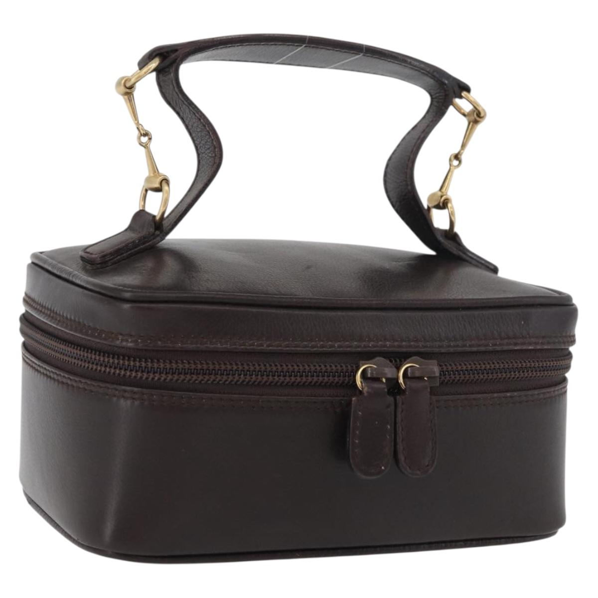 GUCCI Horsebit Vanity Bag Leather Dark Brown Gold 032 1956 0141 Auth am11317