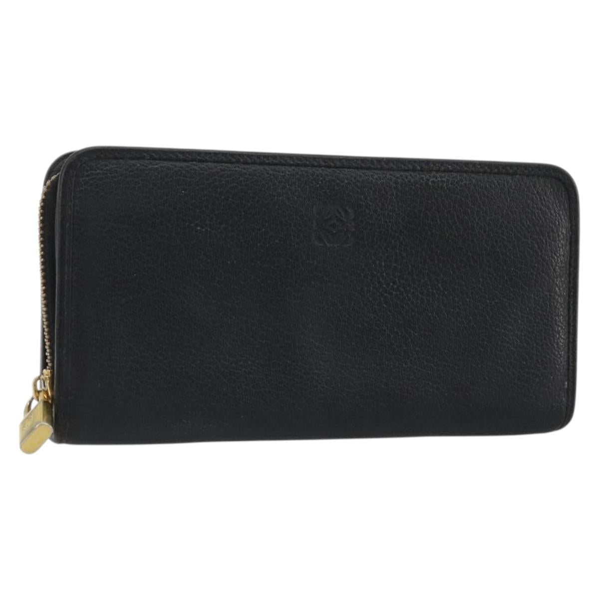 LOEWE Anagram Round Long Wallet Leather Black Gold Auth am11327A