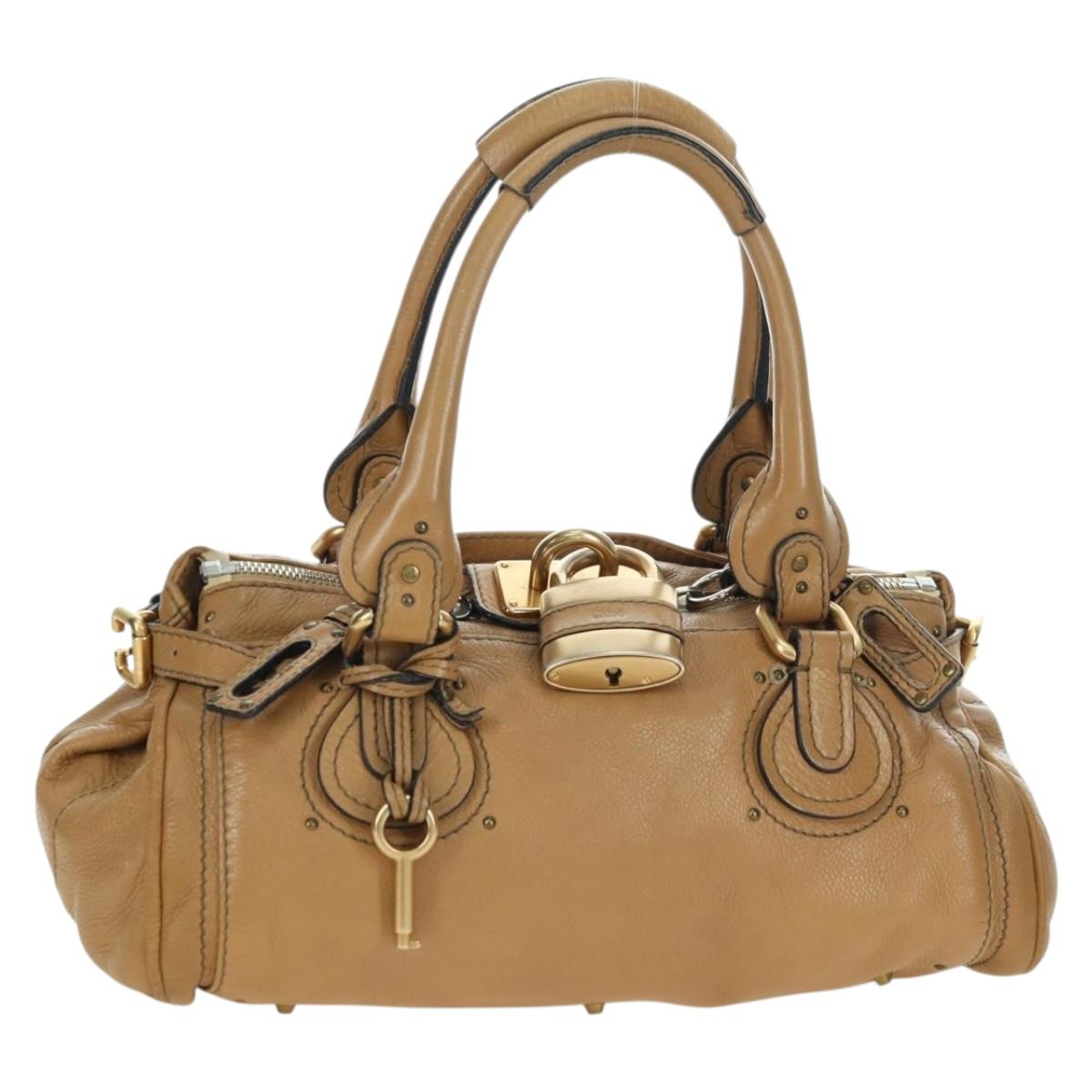Chloe Paddington Hand Bag Leather Beige Gold Silver Auth am11349V