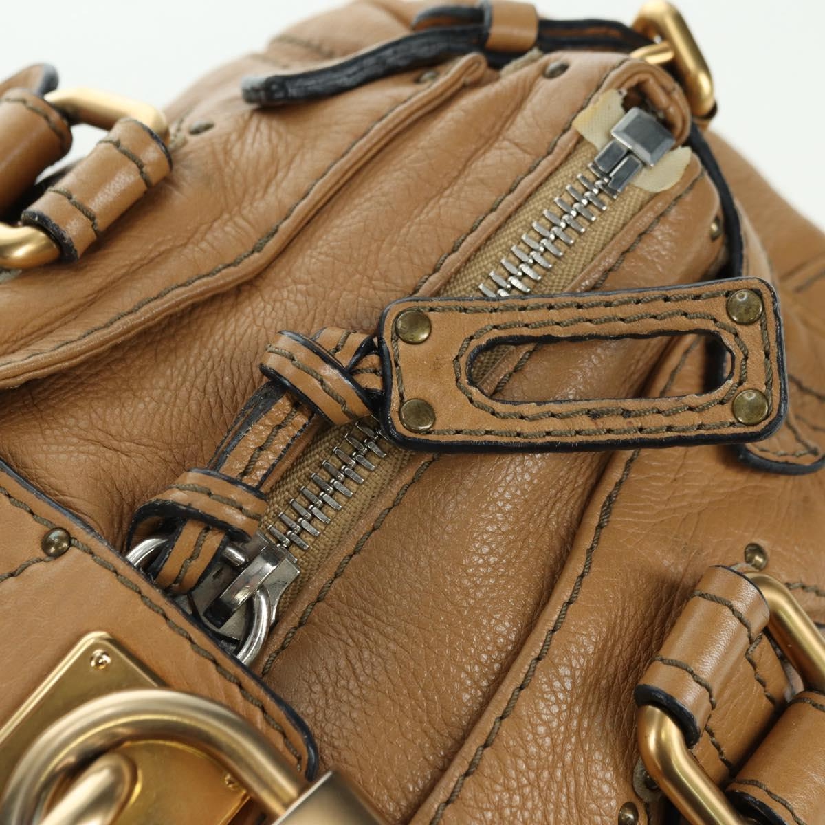Chloe Paddington Hand Bag Leather Beige Gold Silver Auth am11349V