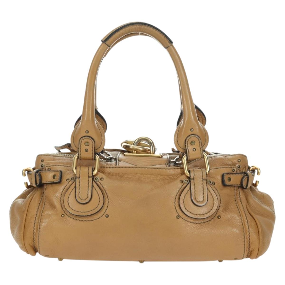 Chloe Paddington Hand Bag Leather Beige Gold Silver Auth am11349V