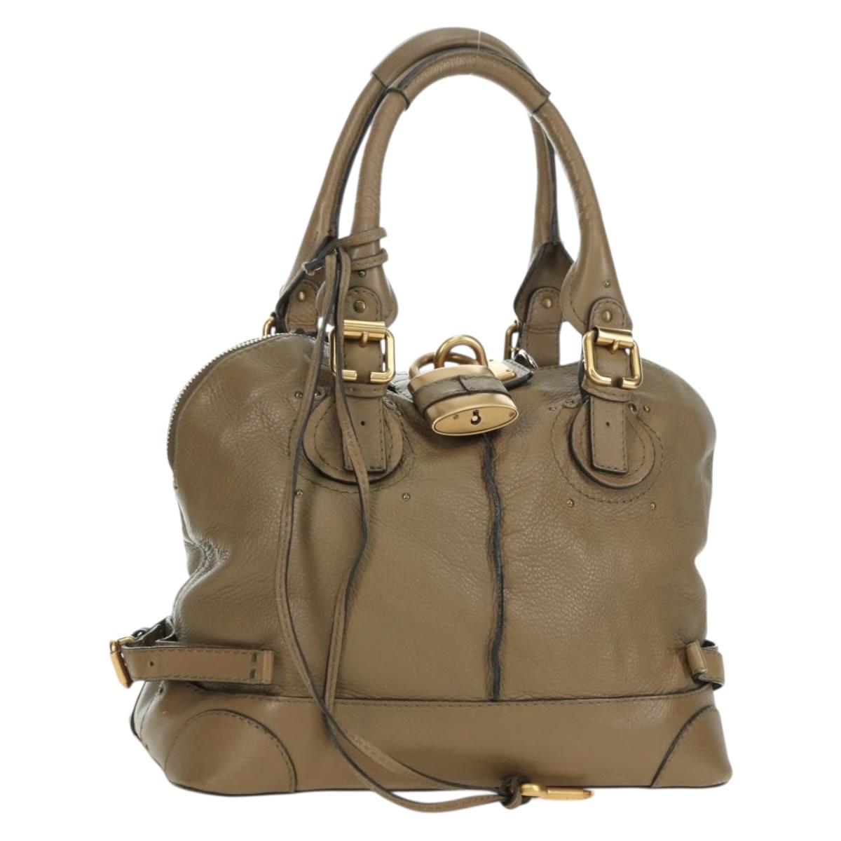 Chloe Paddington Shoulder Bag Leather Beige Silver Gold Auth am11353V
