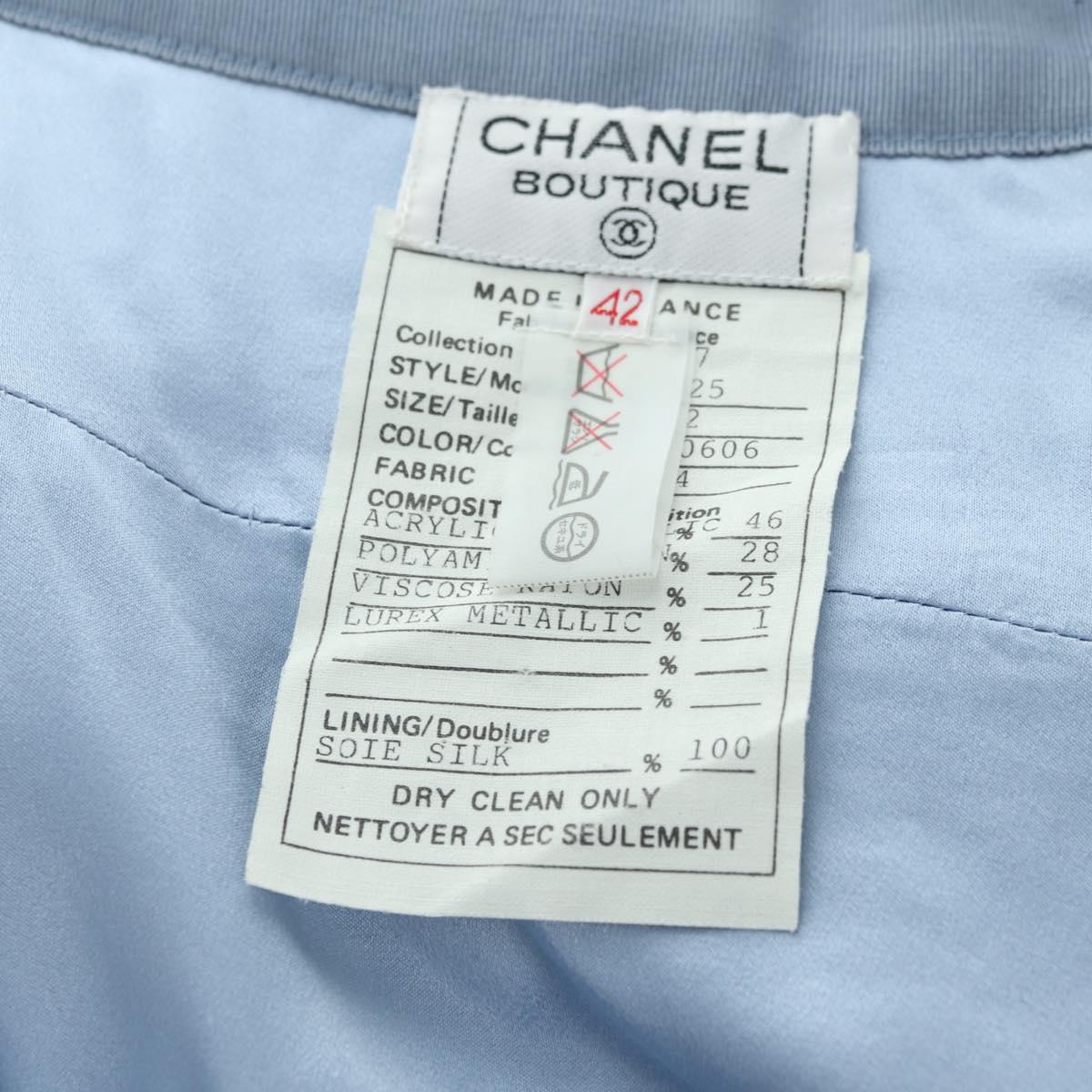 CHANEL jacket Skirt Setup Tweed 42 Light Blue CC Auth am11360SM