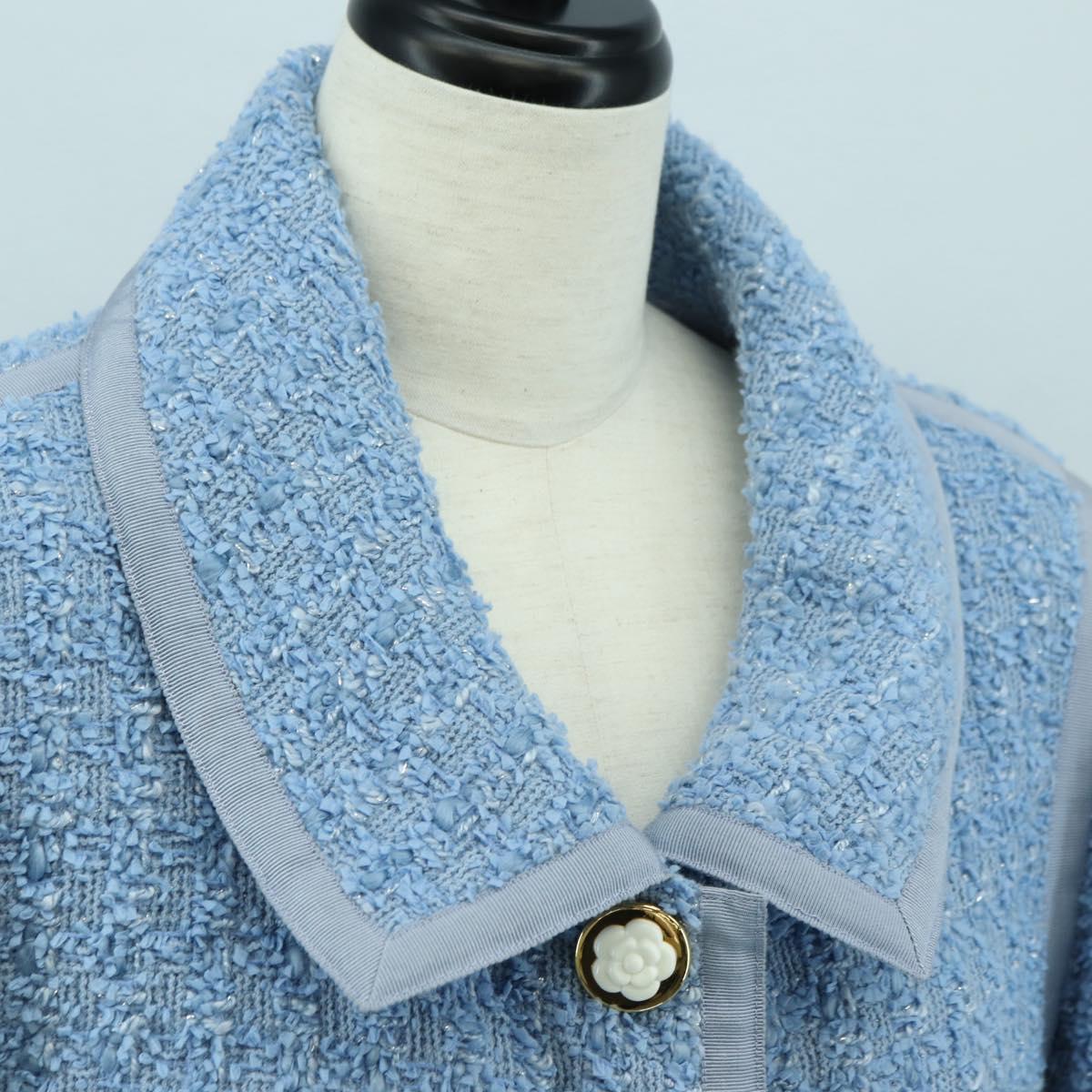 CHANEL jacket Skirt Setup Tweed 42 Light Blue CC Auth am11360SM