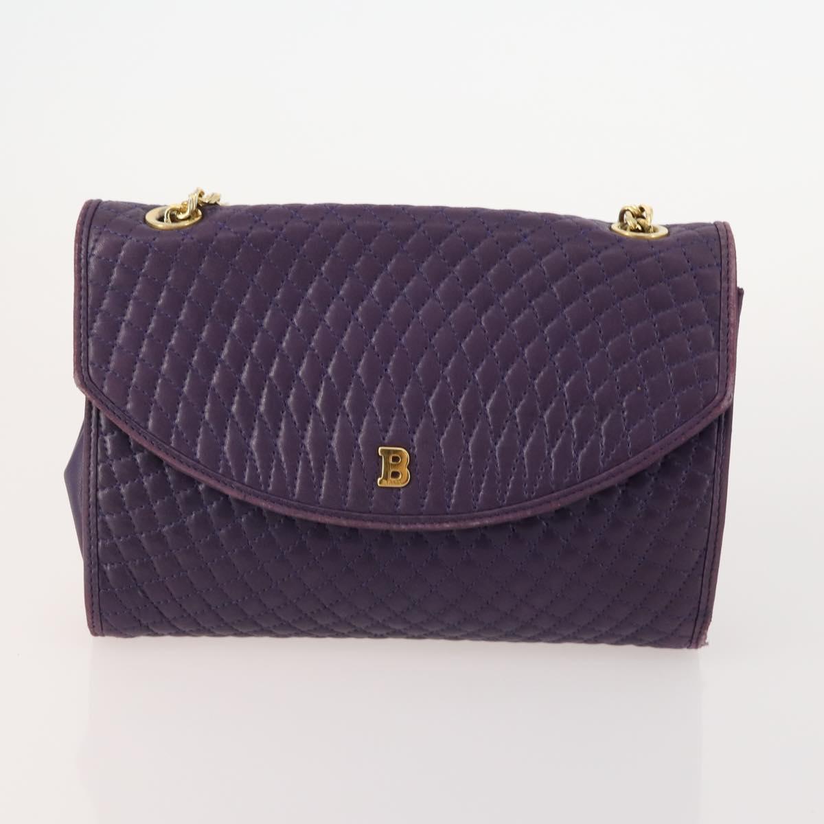 BALLY Chain Shoulder Bag Leather 2 Set Purple White Auth am11367