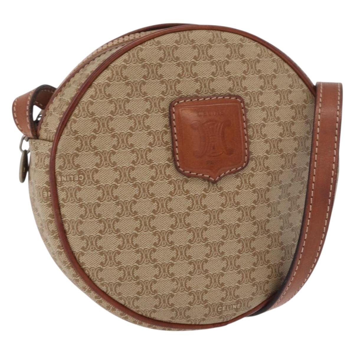 CELINE Macadam Canvas Shoulder Bag PVC Beige Gold Auth am11376A