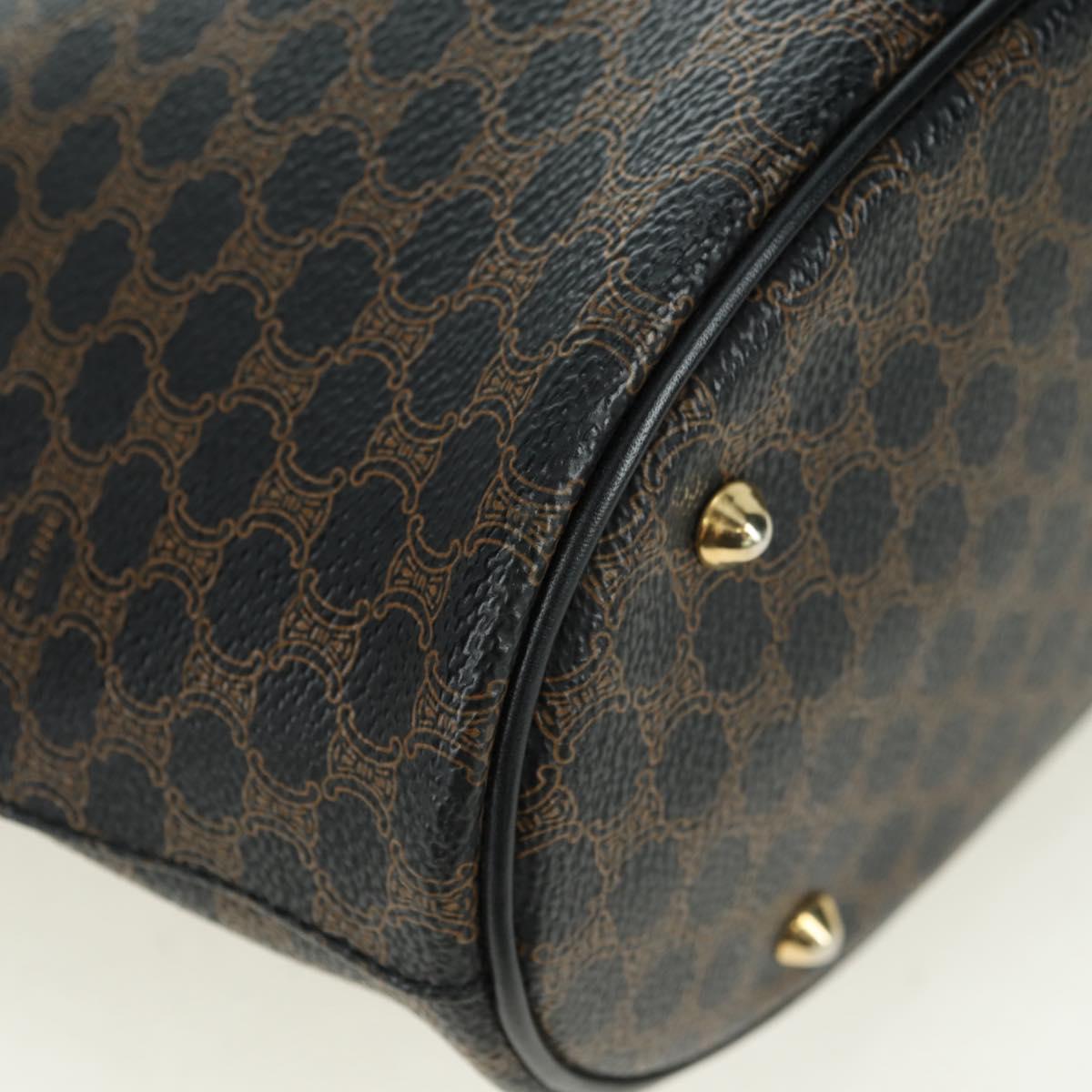 CELINE Macadam Canvas Tote Bag PVC Leather Black Gold Auth am11378V