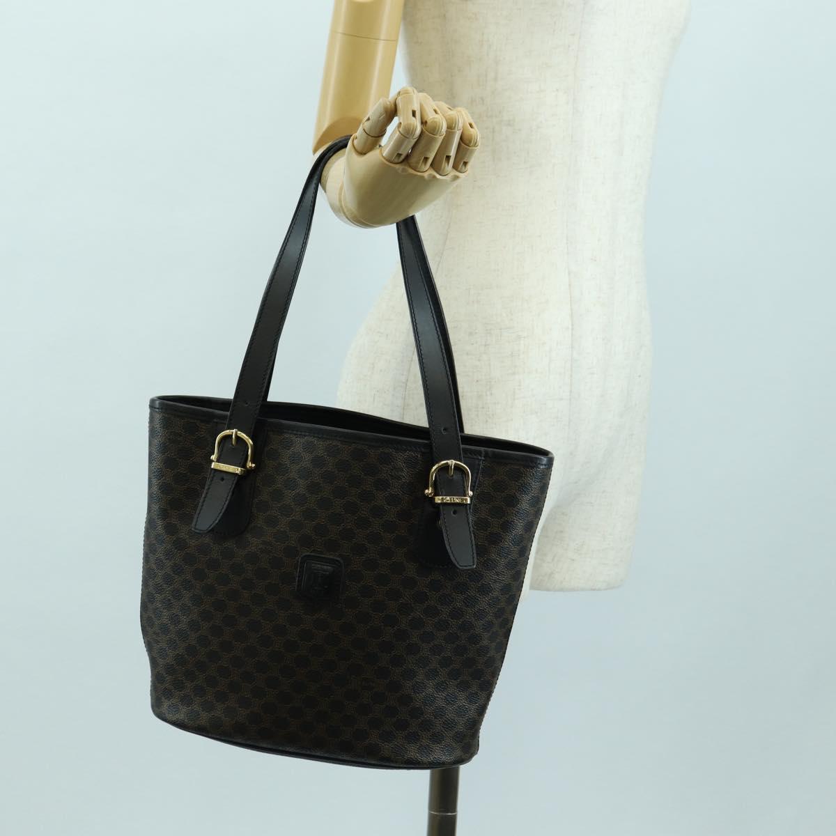 CELINE Macadam Canvas Tote Bag PVC Leather Black Gold Auth am11378V