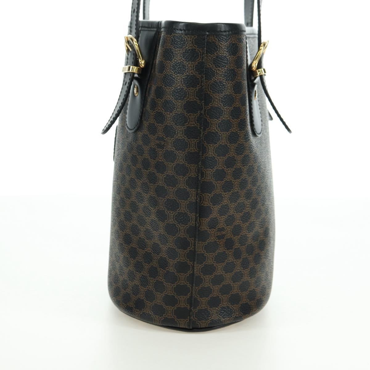 CELINE Macadam Canvas Tote Bag PVC Leather Black Gold Auth am11378V