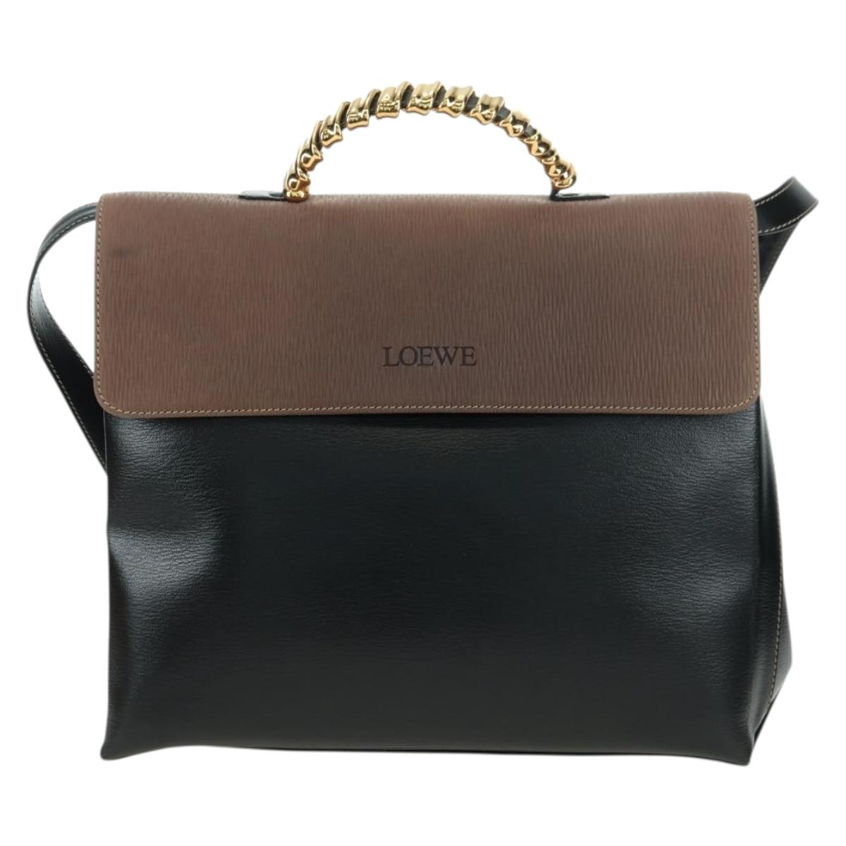 LOEWE Velazquez Hand Bag Leather 2way Brown Gold black Auth am11389V