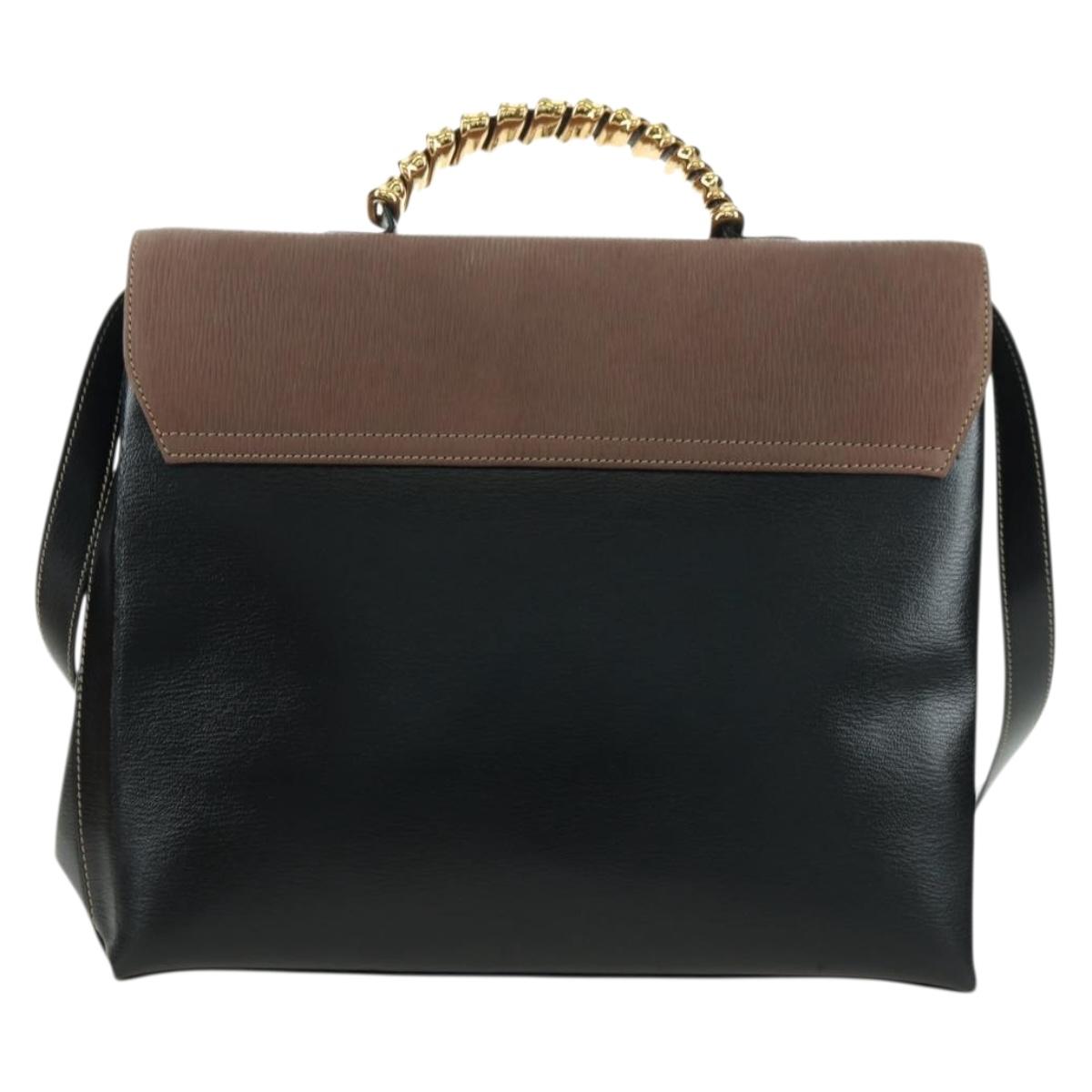 LOEWE Velazquez Hand Bag Leather 2way Brown Gold black Auth am11389V
