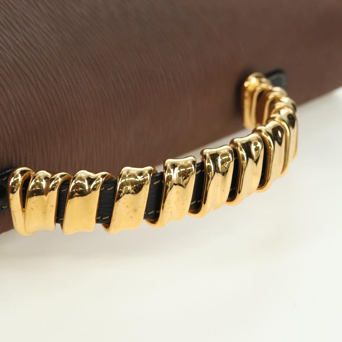LOEWE Velazquez Hand Bag Leather 2way Brown Gold black Auth am11389V
