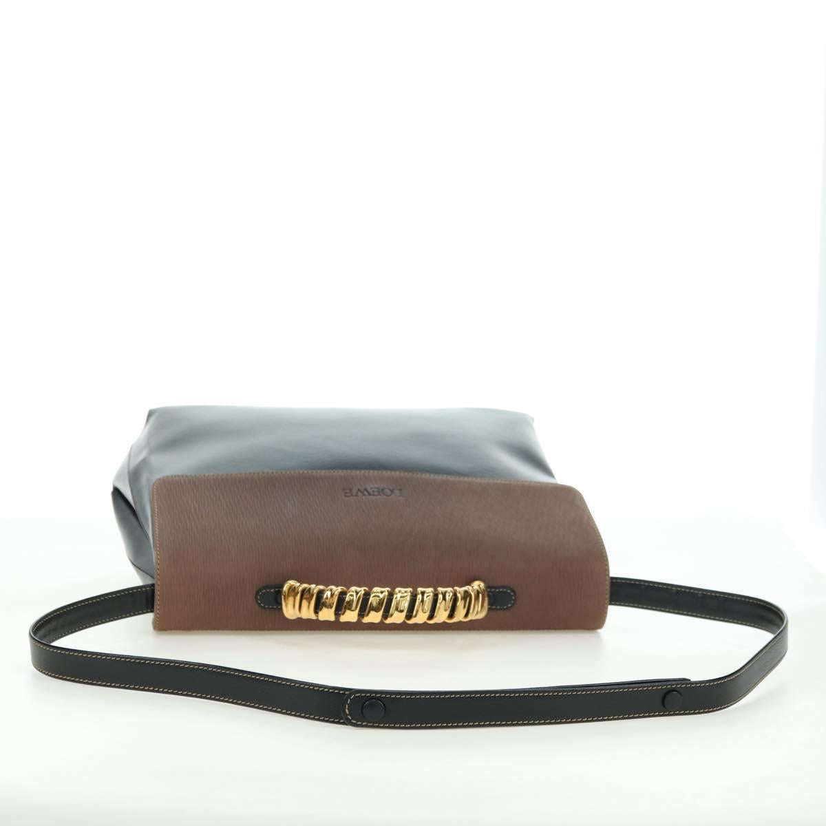 LOEWE Velazquez Hand Bag Leather 2way Brown Gold black Auth am11389V