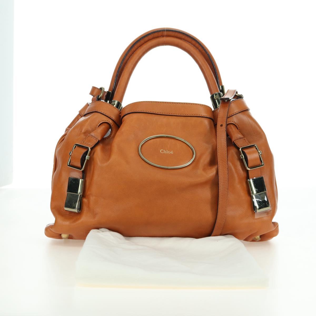 Chloe Victoria Hand Bag Leather 2way Brown Gold Auth am11395V