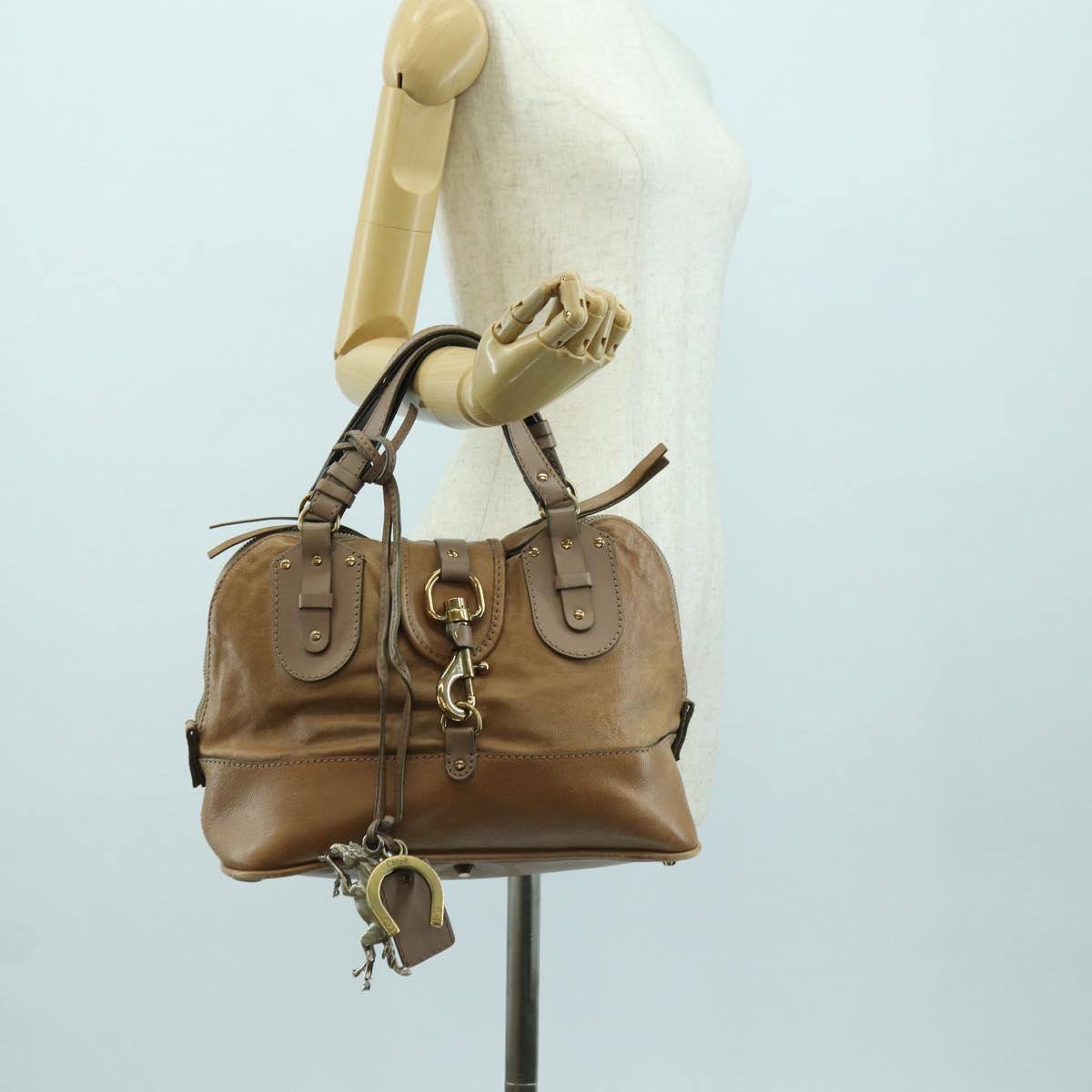 Chloe Kerala Hand Bag Leather Brown Gold Auth am11396A