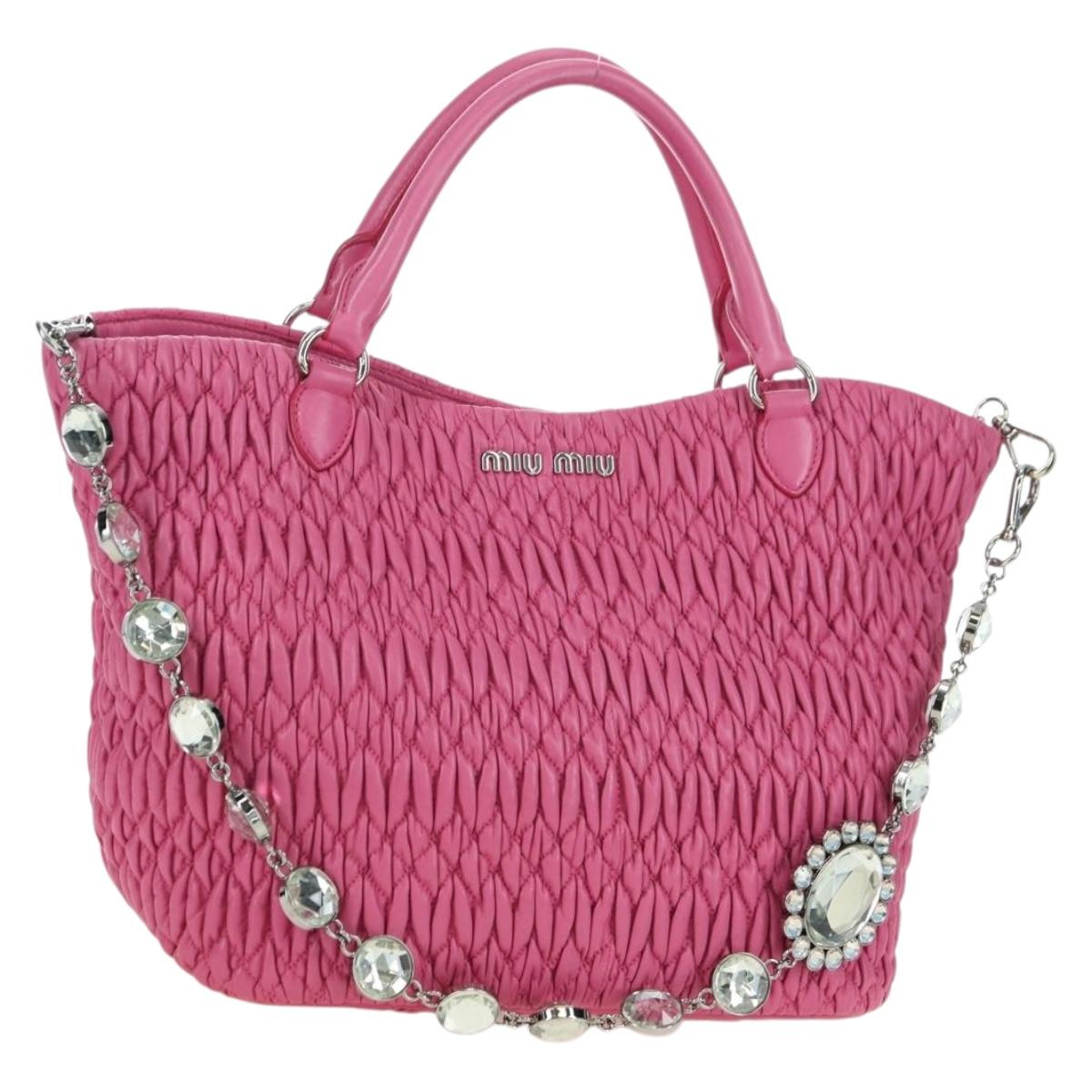 Miu Miu Matelasse Crystal Hand Bag Leather 2way Pink Silver RN0896 Auth am11397M