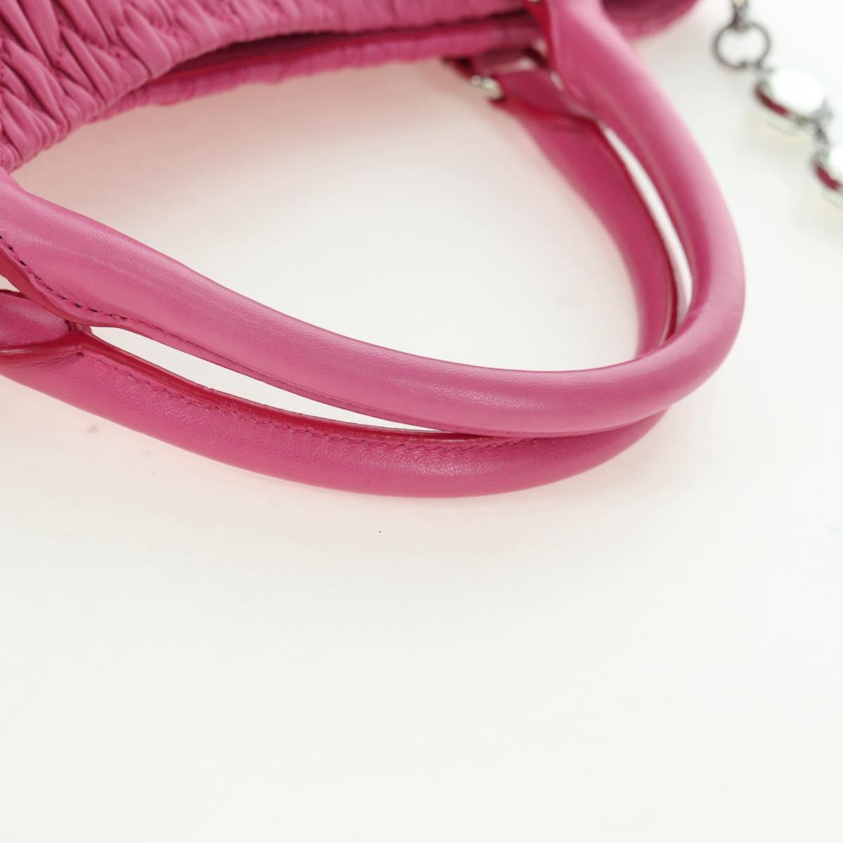 Miu Miu Matelasse Crystal Hand Bag Leather 2way Pink Silver RN0896 Auth am11397M
