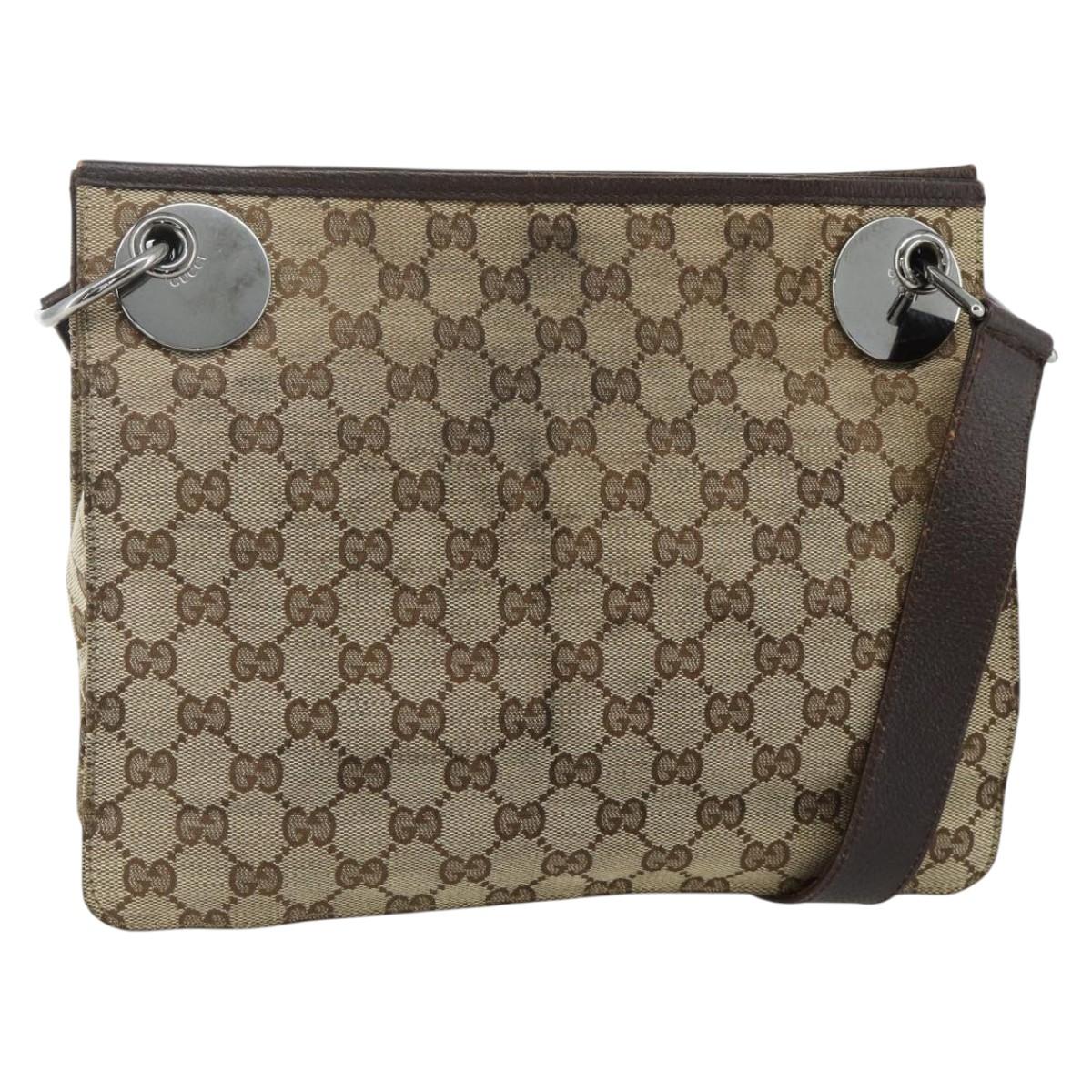GUCCI GG Canvas Shoulder Bag Beige Brown Silver 120841 Auth am11410