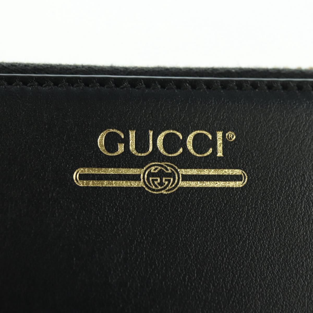 GUCCI L Shaped Round Long Wallet Leather Black Gold 573116 Auth am11415V