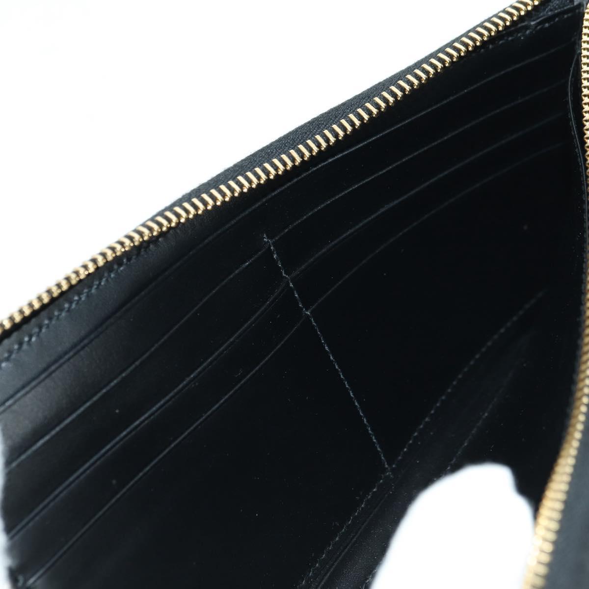 GUCCI L Shaped Round Long Wallet Leather Black Gold 573116 Auth am11415V