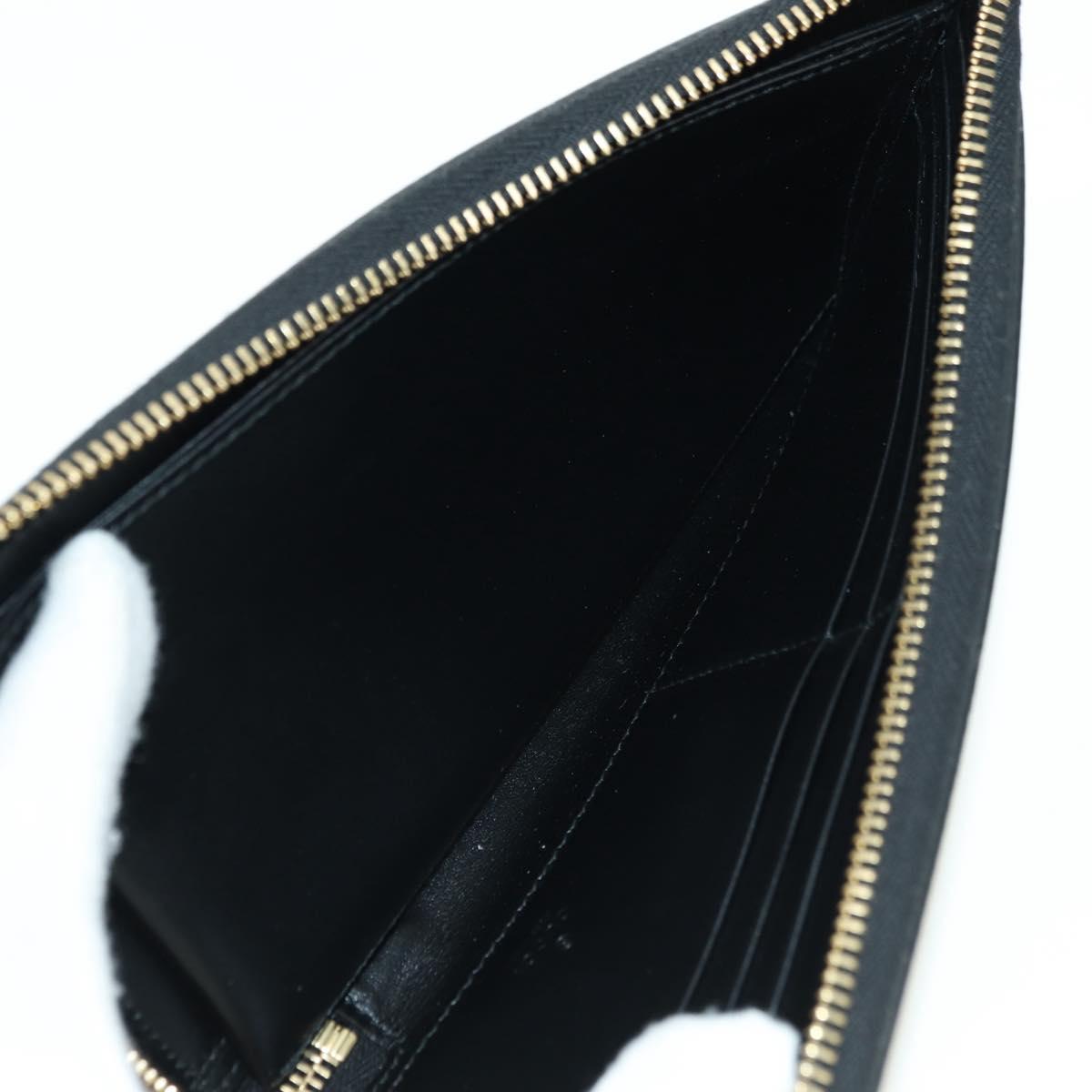GUCCI L Shaped Round Long Wallet Leather Black Gold 573116 Auth am11415V