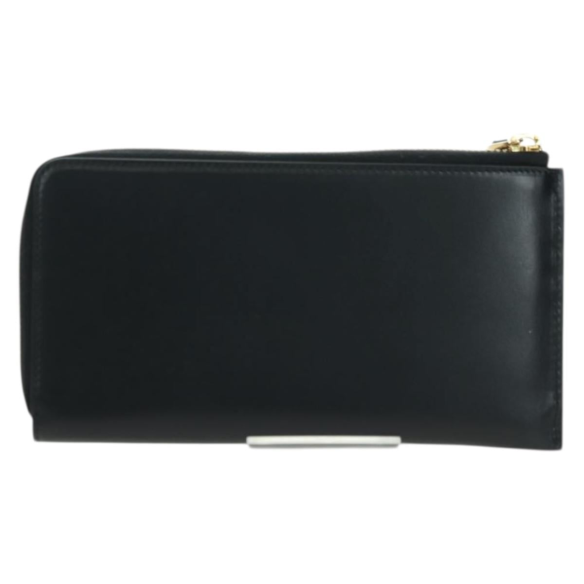 GUCCI L Shaped Round Long Wallet Leather Black Gold 573116 Auth am11415V