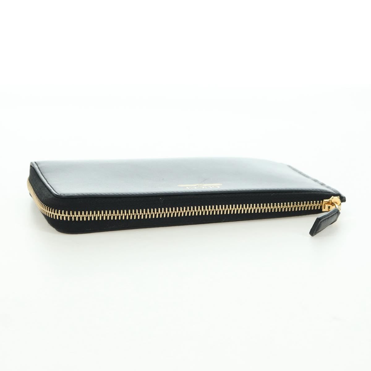 GUCCI L Shaped Round Long Wallet Leather Black Gold 573116 Auth am11415V