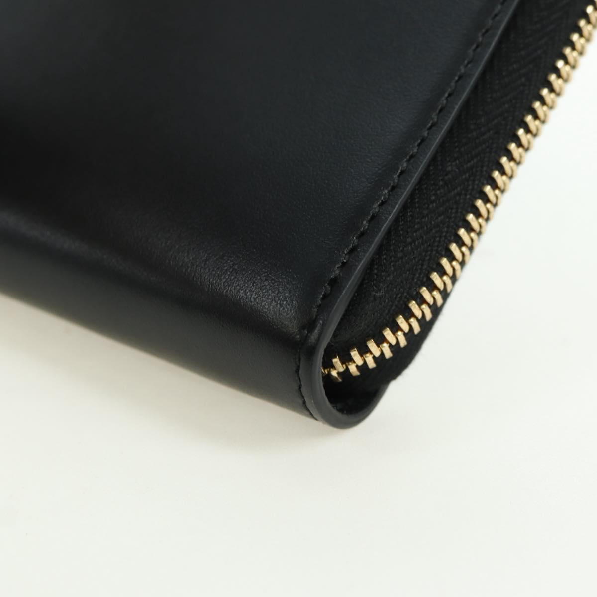GUCCI L Shaped Round Long Wallet Leather Black Gold 573116 Auth am11415V