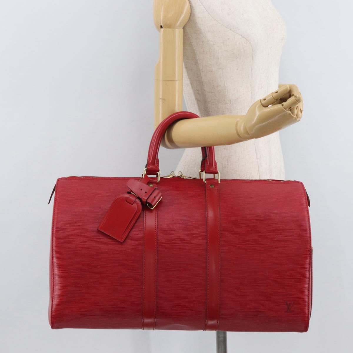 LOUIS VUITTON Epi Keepall 45 Boston Bag Red M42977 LV Auth am11417V