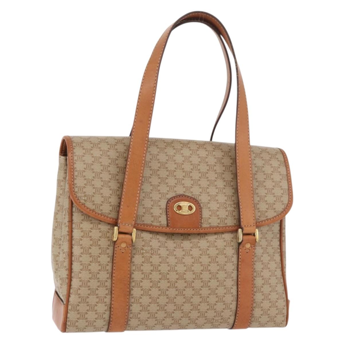 CELINE Macadam Canvas Hand Bag PVC Beige Gold Auth am11418A