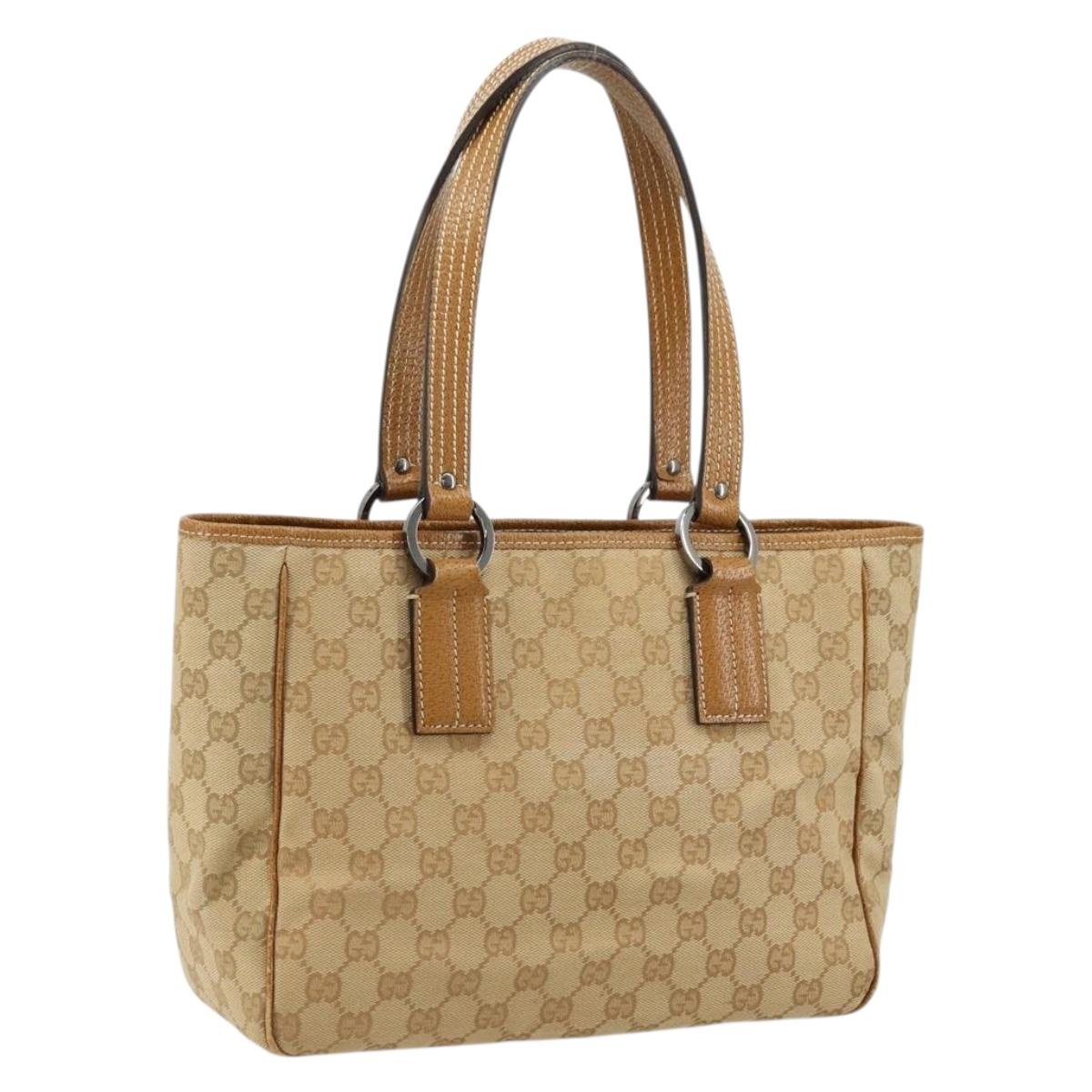 GUCCI GG Canvas Tote Bag Beige Silver 113019 Auth am11424A