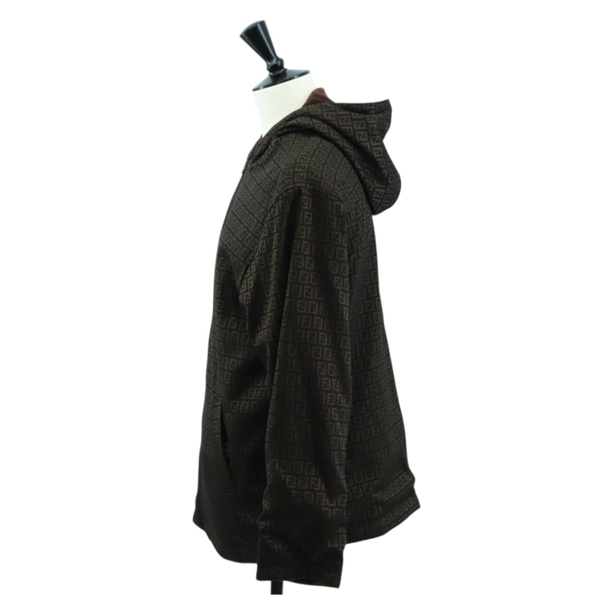 FENDI Zucchino Canvas Reversible Blouson Jacket Dark Brown Auth am11425V