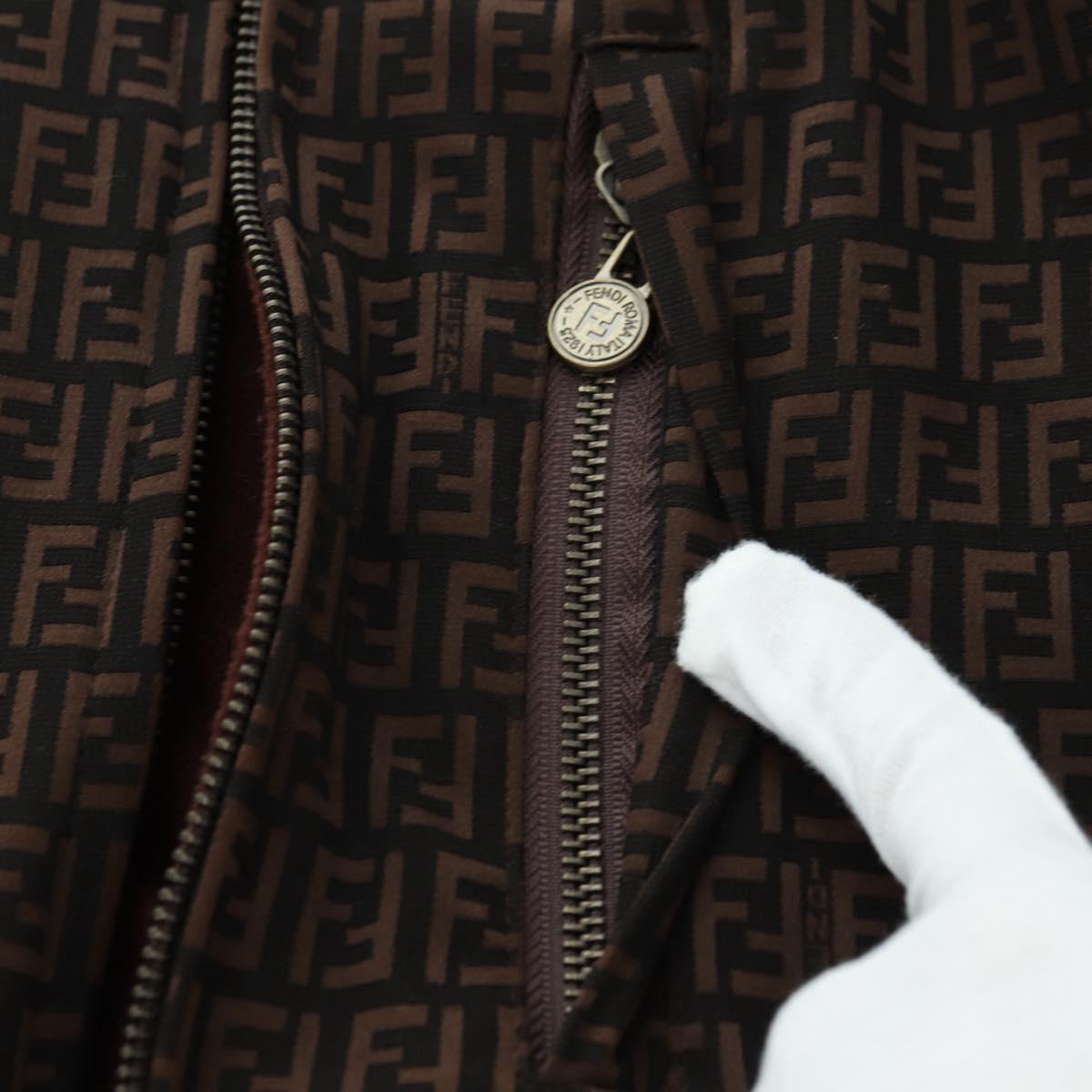 FENDI Zucchino Canvas Reversible Blouson Jacket Dark Brown Auth am11425V